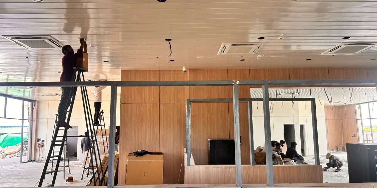 Linear 184R round-edge wide panel GI metal ceiling — Yashvi Infra Co Gujarat