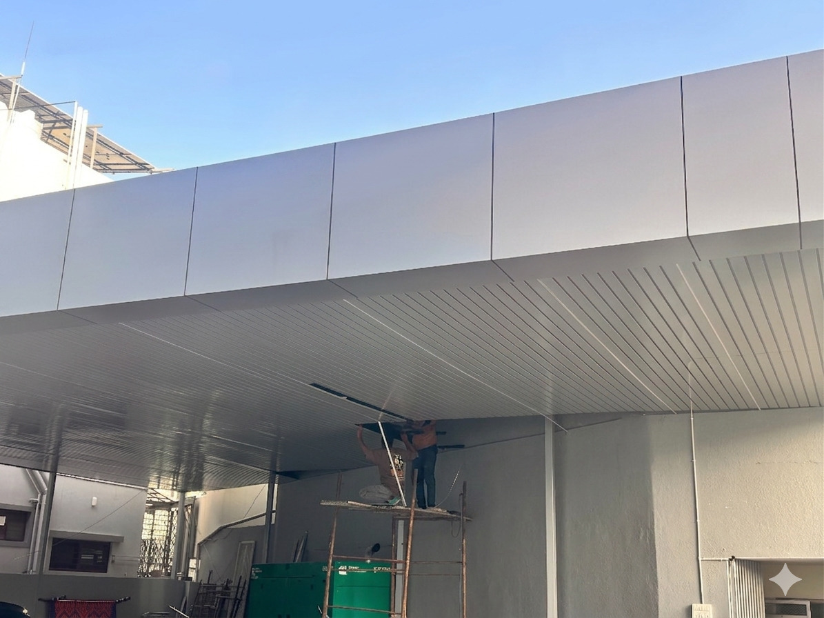 Completed ACP cladding installation with professional finishing on building exterior by Yashvi Infra Co Gujarat
