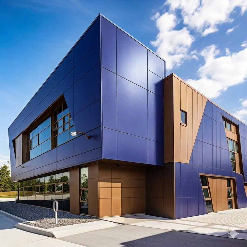 Modern aluminium composite panel cladding on office building exterior by Yashvi Infra Co Ahmedabad