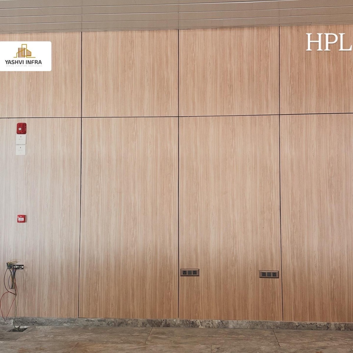 HPL high pressure laminate sheet cladding installation on building exterior by Yashvi Infra Co adani airport Gujarat
