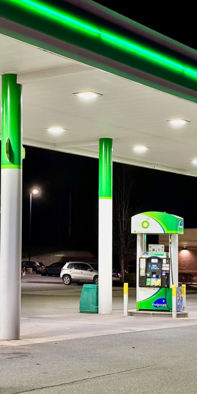 Linear 150F flat metal ceiling installed at petrol pump  — Yashvi Infra Co Ahmedabad Gujarat